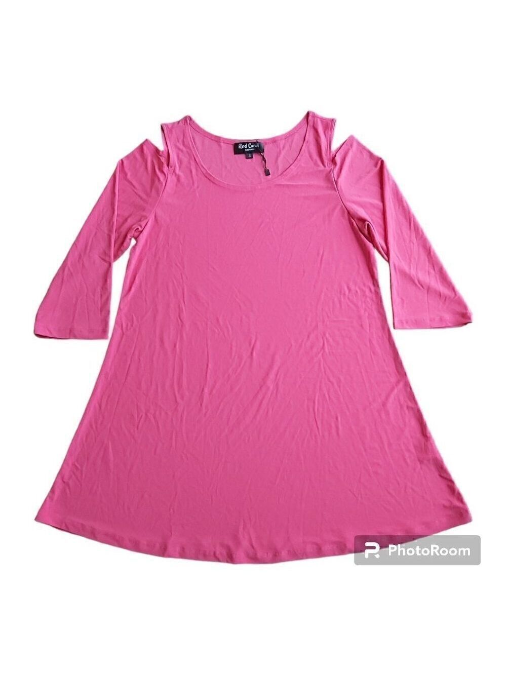 Red Coral Pink Cold Shoulder 3/4 Sleeve Polyester Blend Tunic - Size Small